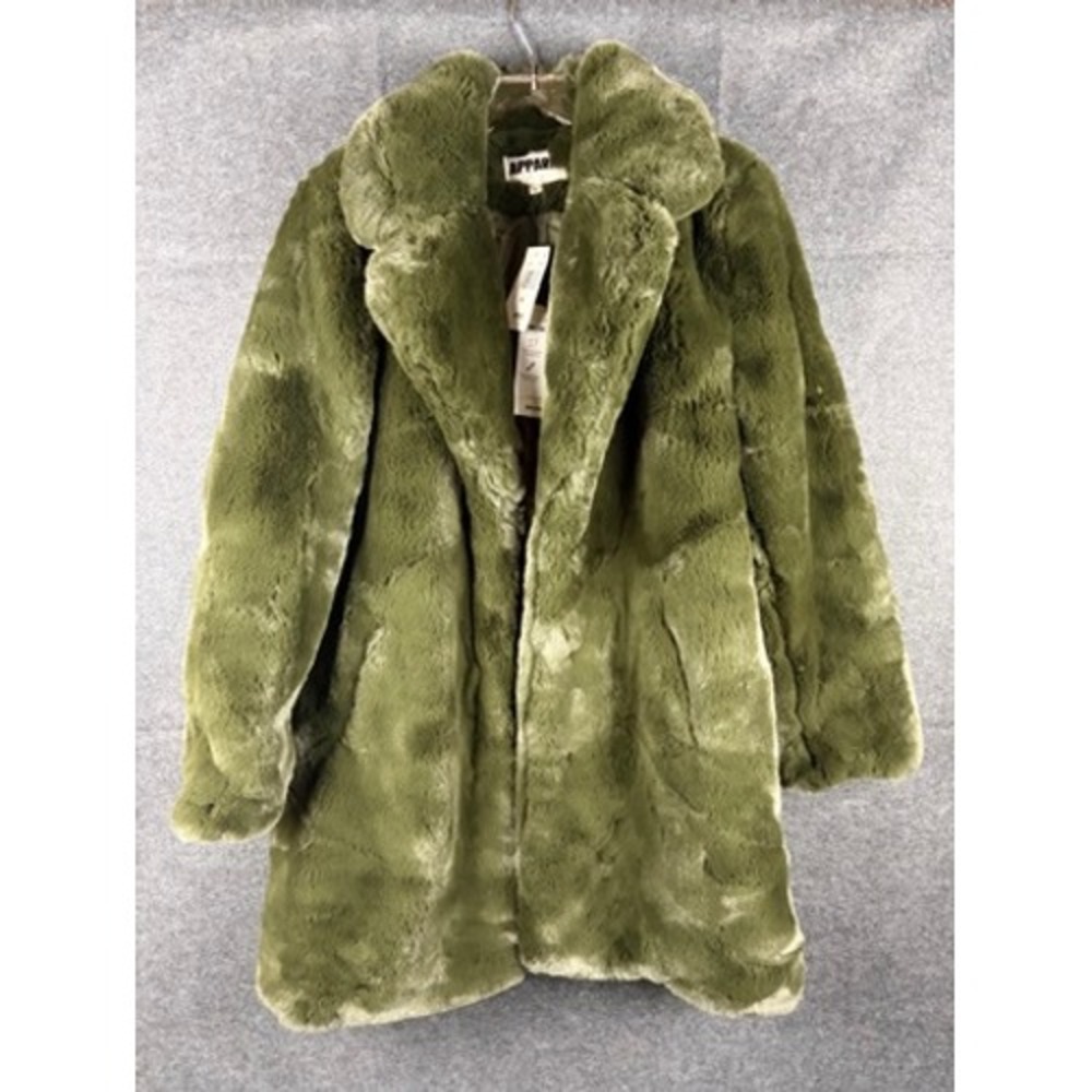 Apparis Sasha Faux Fur Coat Army Green Vegan Plush Womens XL NWT $375